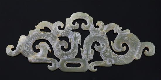 A Chinese Western Zhou style jade plaque, W. 15.2cm